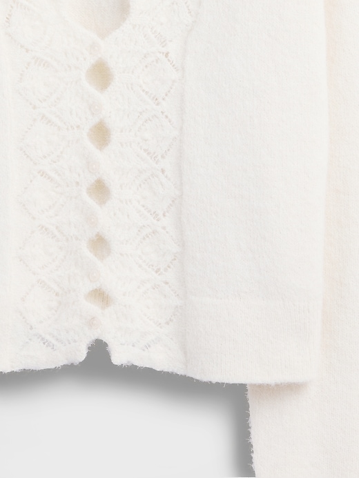 Image number 4 showing, Fuzzy Pointelle Scalloped Crop Cardigan