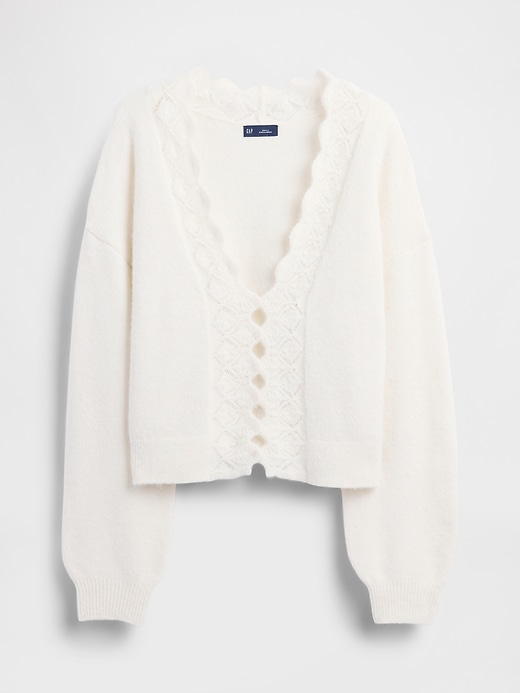 Image number 5 showing, Fuzzy Pointelle Scalloped Crop Cardigan