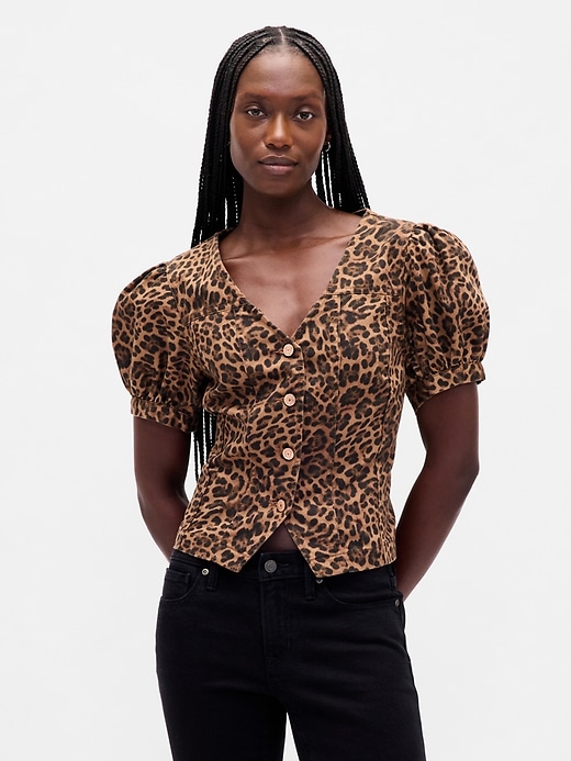 Image number 1 showing, Puff-Sleeve Seamed Top