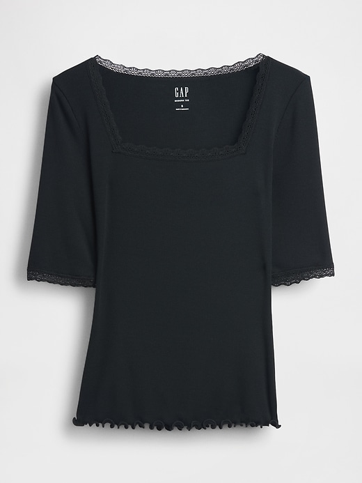 Image number 5 showing, Modal Rib Lace-Trim Square-Neck T-Shirt