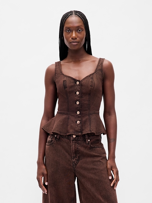 Image number 1 showing, Denim Peplum Tank Top