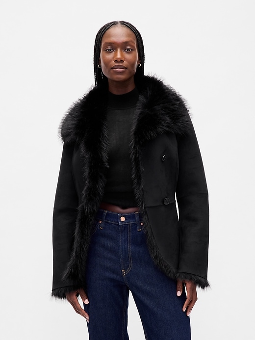 Image number 1 showing, Vegan Suede & Faux Fur Jacket