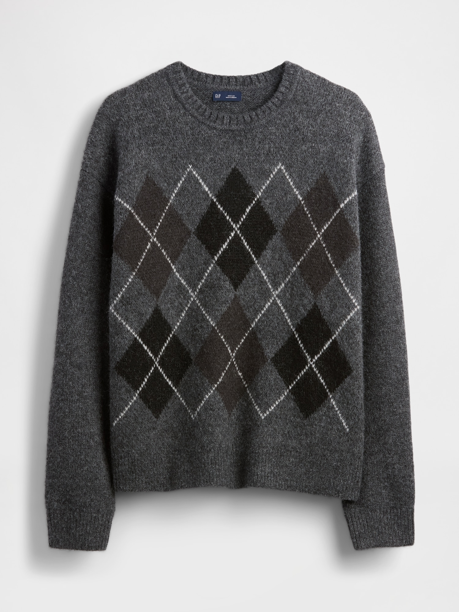 Wool-Blend Relaxed Argyle Sweater