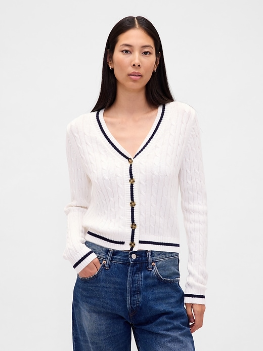 Image number 1 showing, 100% Cotton Cable-Knit Cardigan