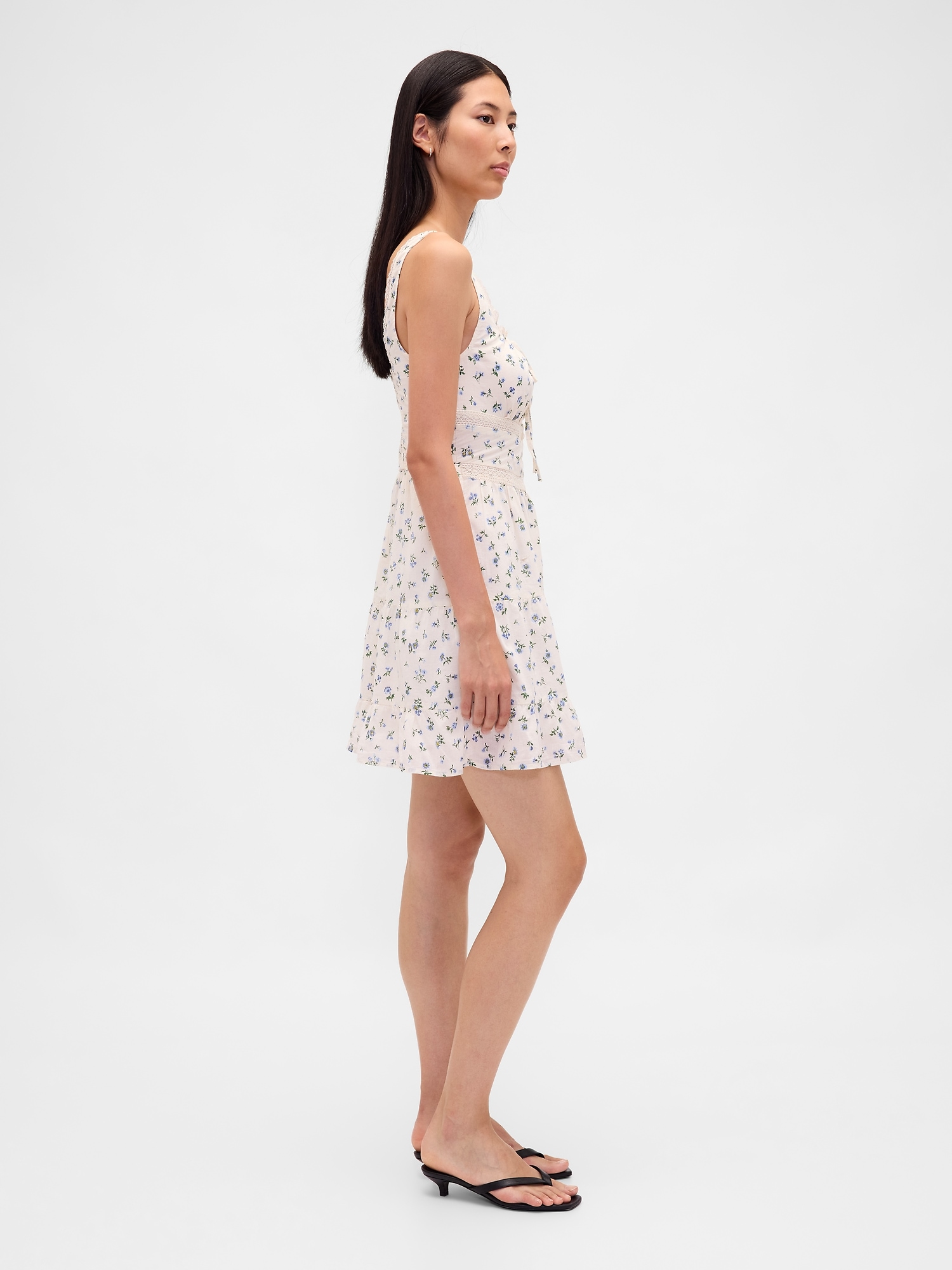 Lace-Trim Tiered Mini Dress