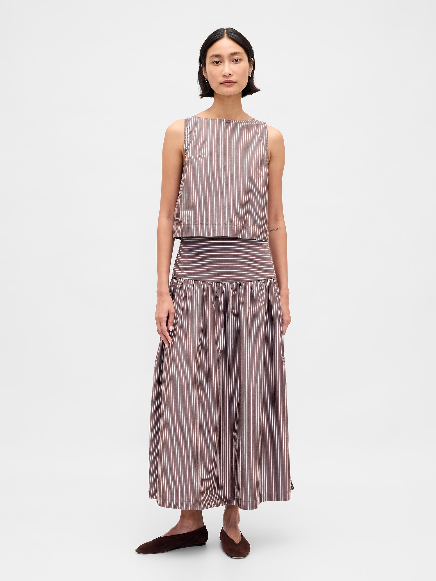 Poplin Boatneck Shell Tank Top