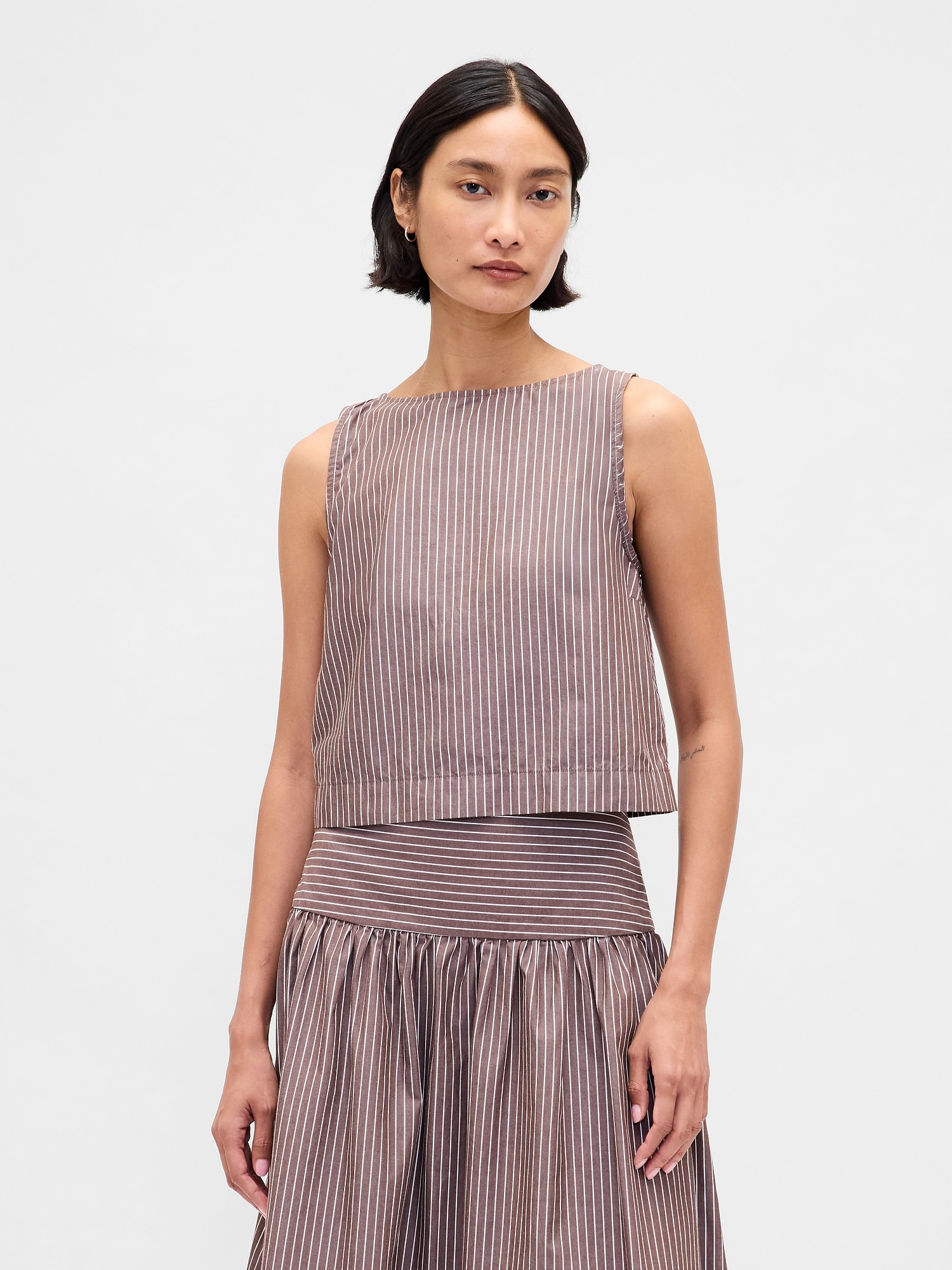 Poplin Boatneck Shell Tank Top