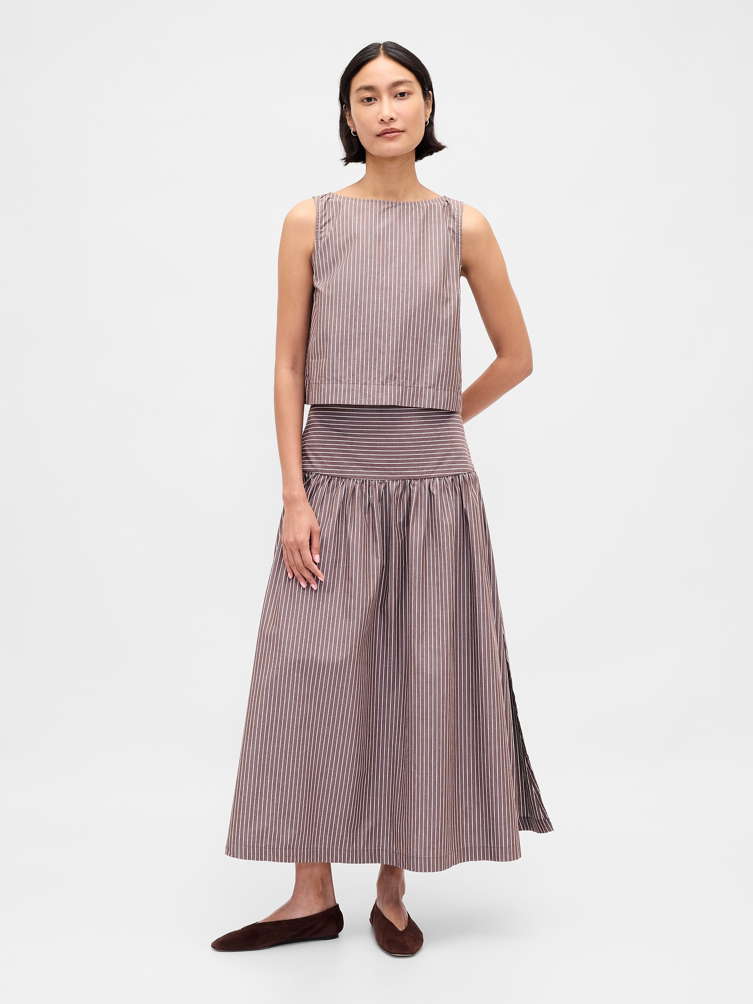 Poplin Drop-Waist Maxi Skirt
