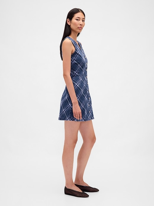 Image number 3 showing, Plaid Denim V-Neck Mini Dress