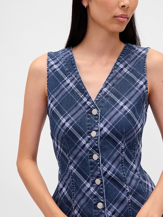 Image number 4 showing, Plaid Denim V-Neck Mini Dress