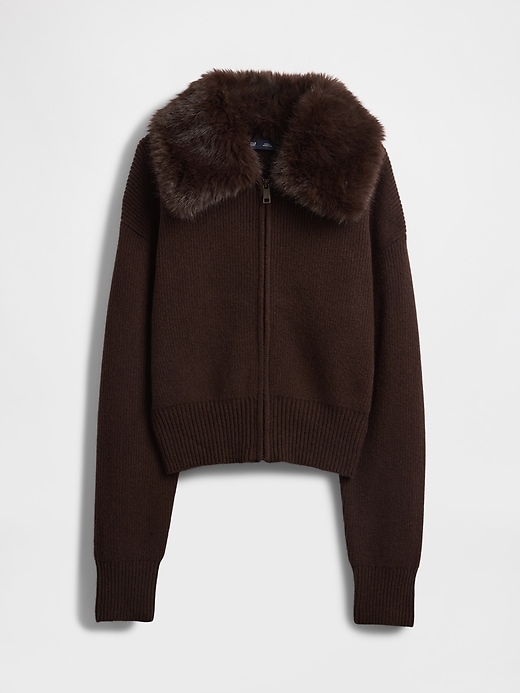 CashSoft Faux-Fur Collar Zip Cardigan Sweater | Gap