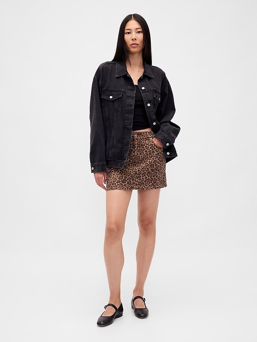 Image number 1 showing, Leopard Denim Mini Skirt