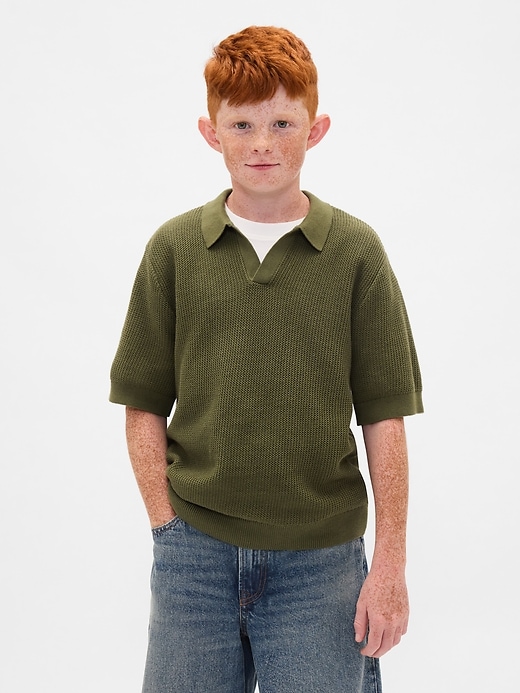 Image number 1 showing, Kids Johnny-Collar Waffle Shirt