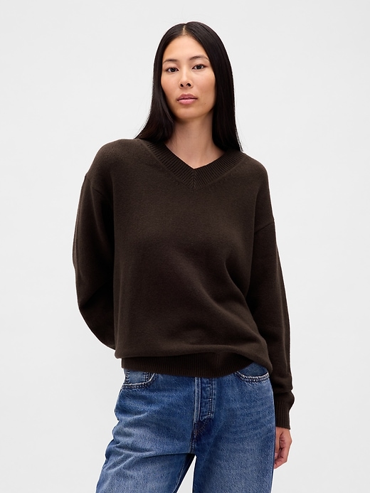 Image number 1 showing, CashSoft Oversized V-Neck Sweater
