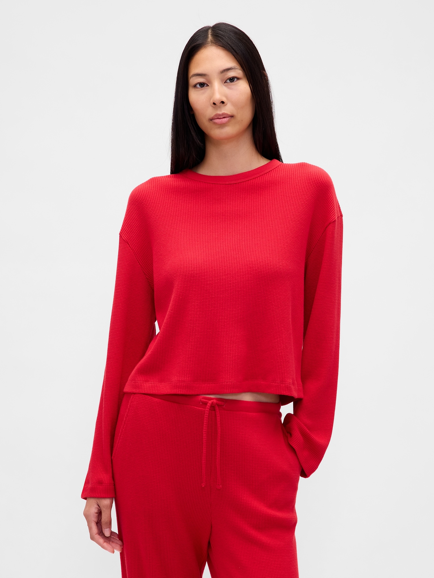 Waffle Crop PJ Top - Modern Red