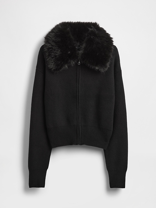 Image number 5 showing, CashSoft Faux-Fur Collar Zip Cardigan Sweater