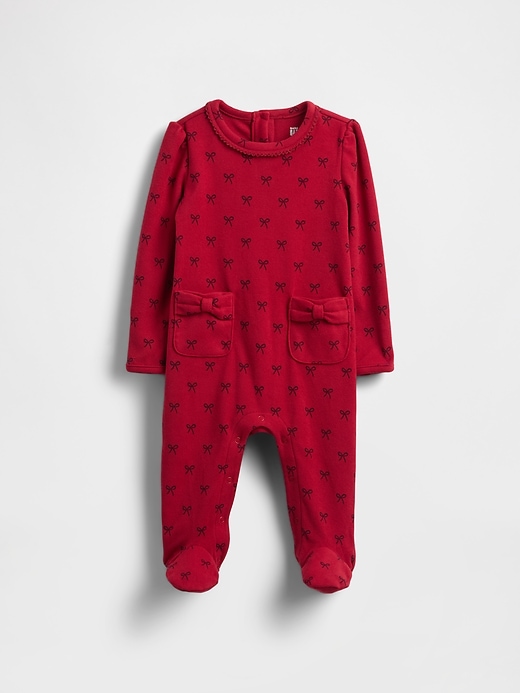 Image number 1 showing, Baby Softspun Bow Pocket Footed One-Piece