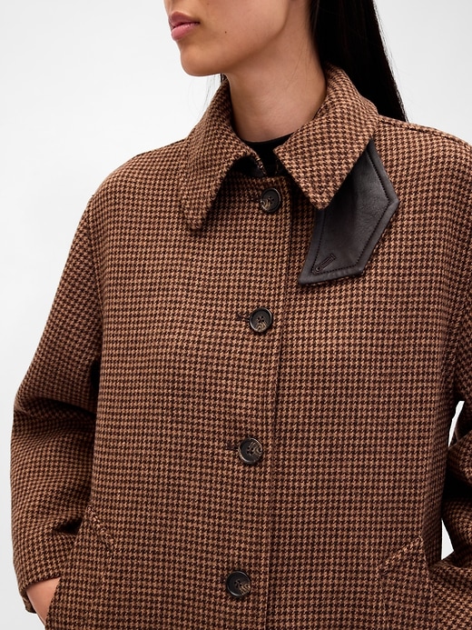 Wool-Blend Houndstooth Car Coat