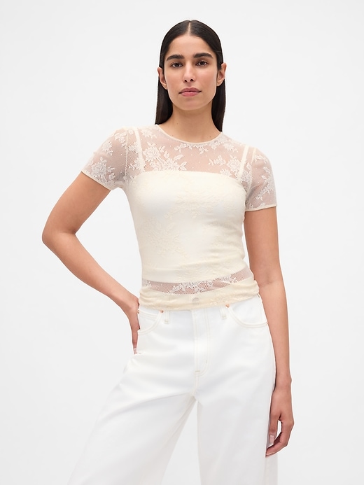 Image number 1 showing, Floral Lace Mesh Top