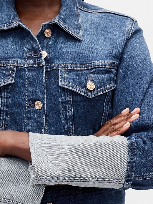 Image number 4 showing, Pin-Cuff Crop Icon Denim Jacket
