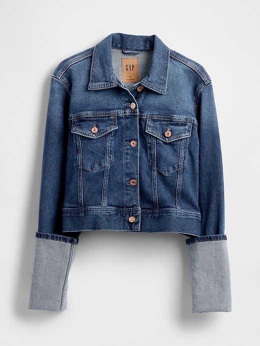 Image number 5 showing, Pin-Cuff Crop Icon Denim Jacket