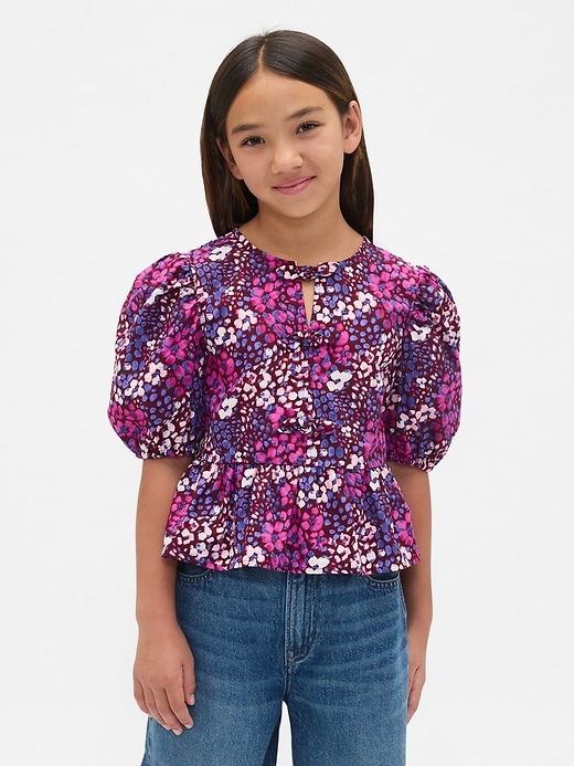 Image number 1 showing, Kids Puff-Sleeve Peplum Top
