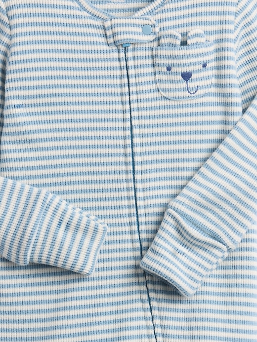 Image number 3 showing, Baby Softspun Waffle Bear Pocket Footed One-Piece