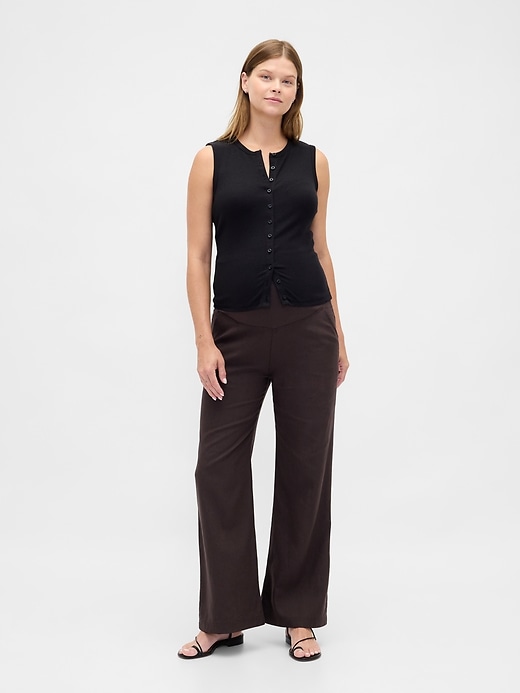 Image number 1 showing, Maternity Full Panel Linen-Blend Pants