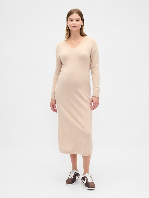 Image number 3 showing, Maternity CashSoft V-Neck Sweater Dress