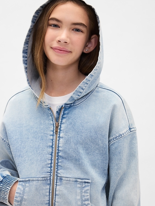 Image number 6 showing, Kids Knit Denim Zip Hoodie