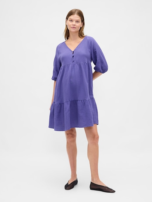 Image number 1 showing, Maternity Crinkle Gauze Tiered Dress