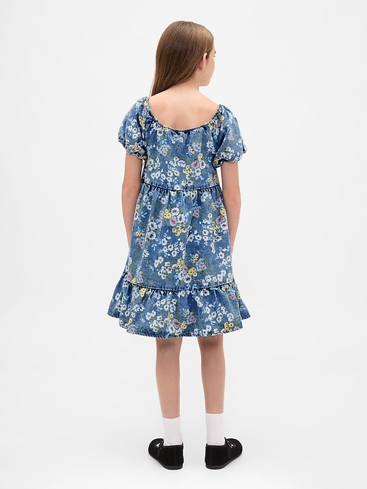 Image number 3 showing, Kids Denim Puff-Sleeve Floral Dress