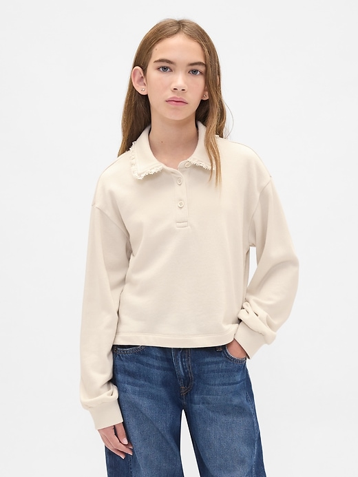 Image number 1 showing, Kids French Terry Lace-Trim Polo Sweatshirt