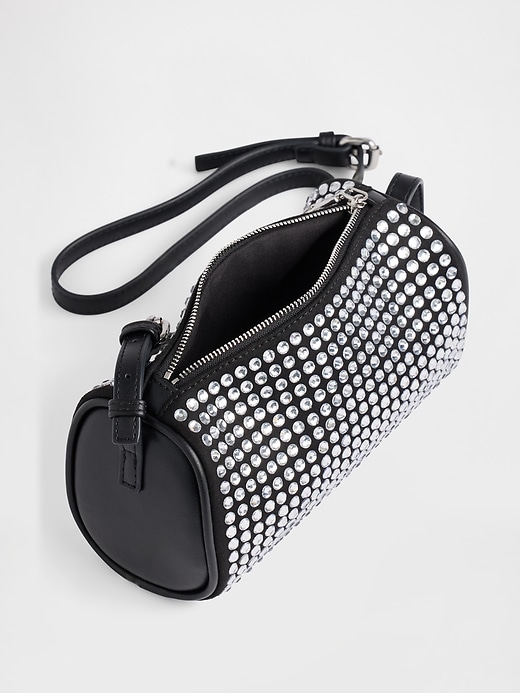 Image number 4 showing, Vegan Leather Rhinestone Barrel Bag