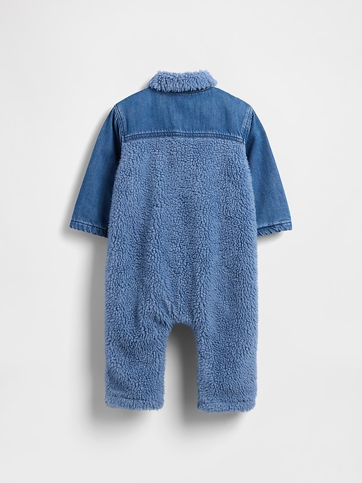 Image number 2 showing, Baby Denim & Sherpa One-Piece