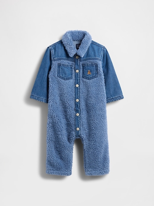 Image number 1 showing, Baby Denim & Sherpa One-Piece