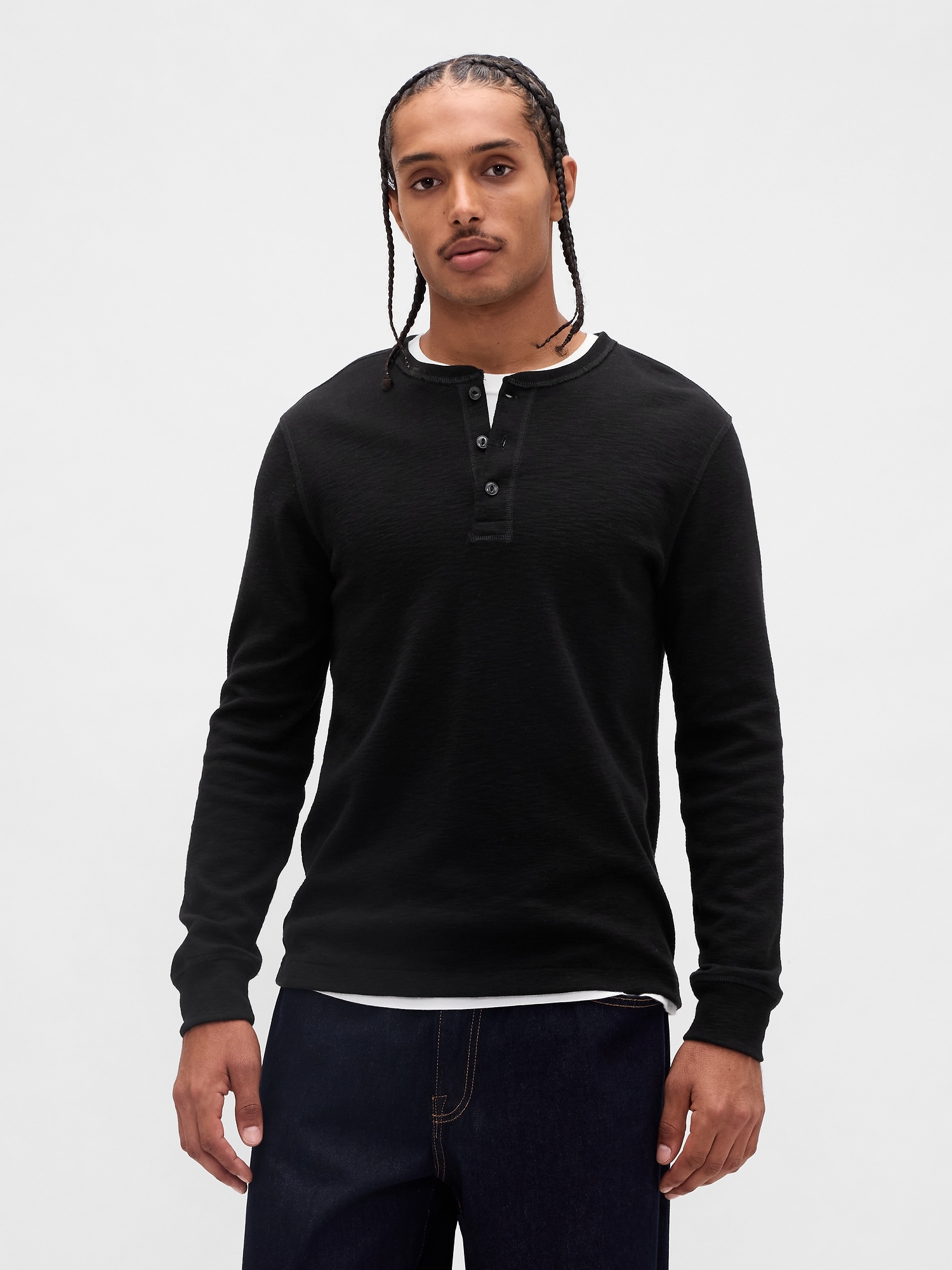 Double-Knit Henley T-Shirt - True Black