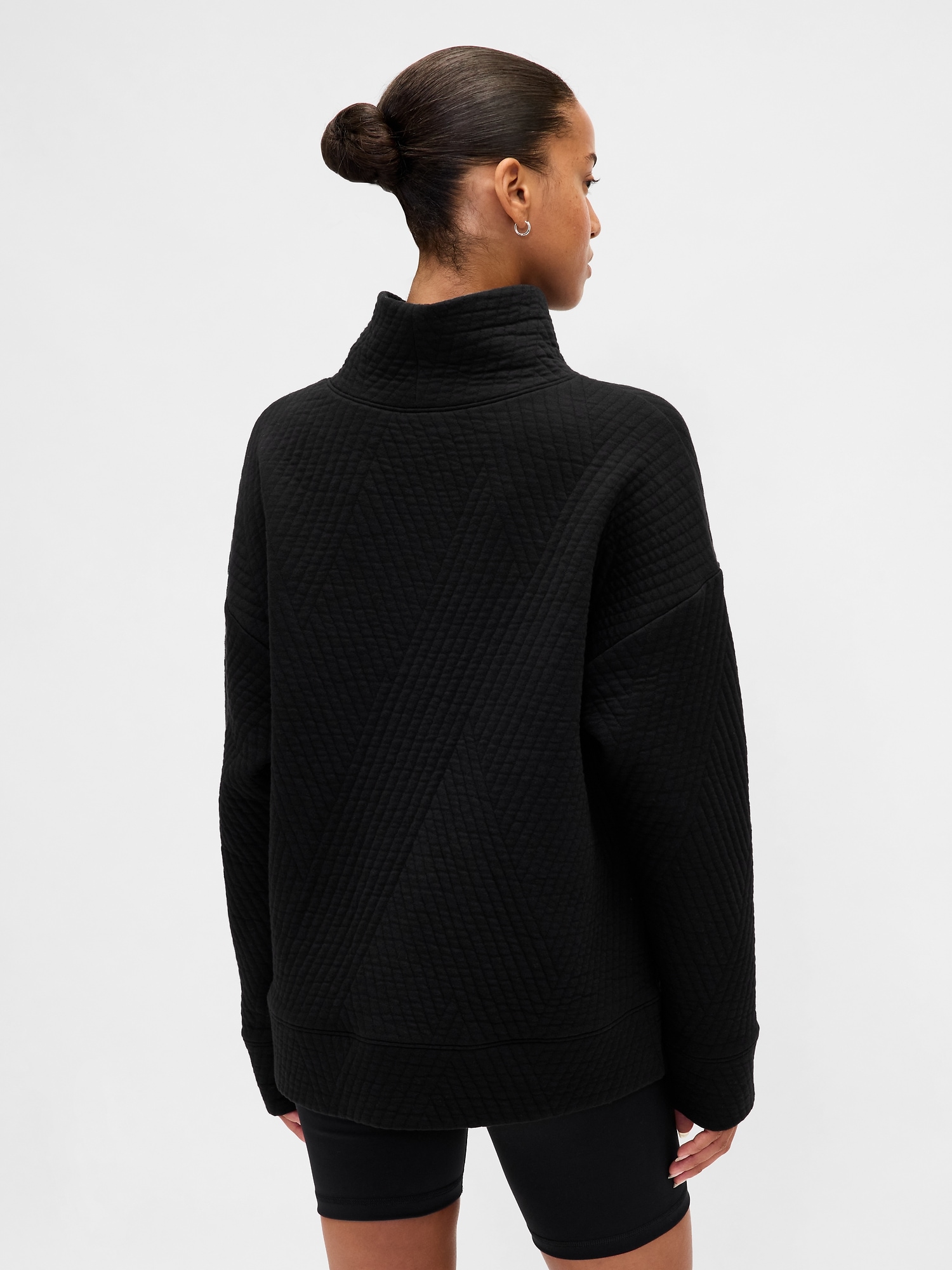 GapFit Quilted Jacquard Knit Funnel-Neck Pullover