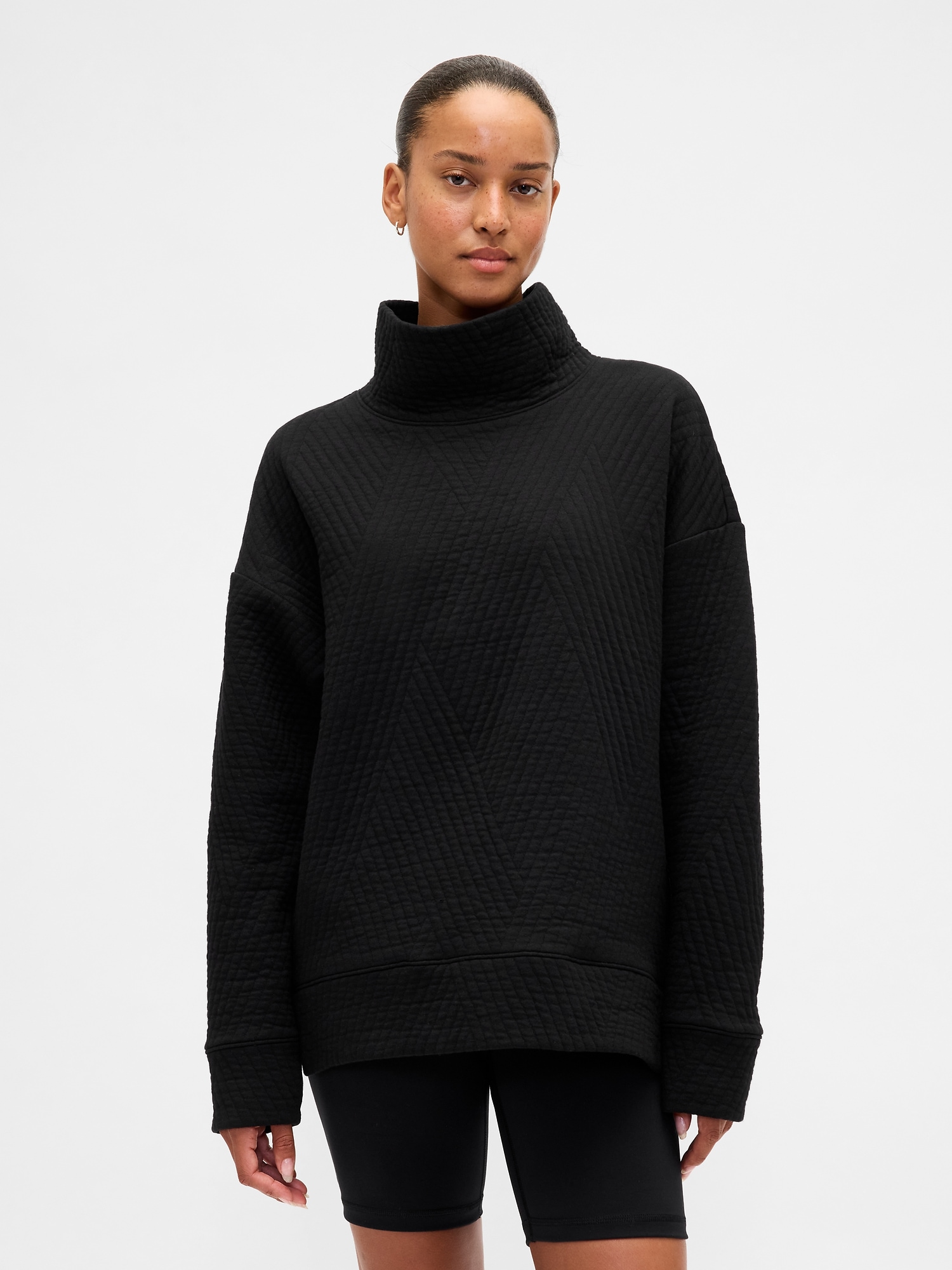 GapFit Quilted Jacquard Knit Funnel-Neck Pullover