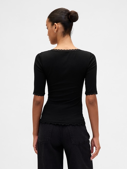 Image number 3 showing, Modal Rib Lace-Trim Square-Neck T-Shirt