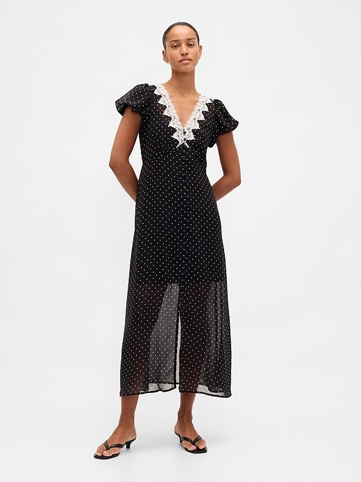Image number 1 showing, Lace-Trim V-Neck Maxi Dress