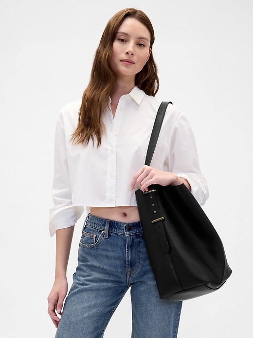 Image number 2 showing, Vegan Leather Bucket Tote Bag