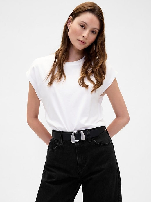 Image number 2 showing, Vegan Leather Pebble Angular Buckle Belt