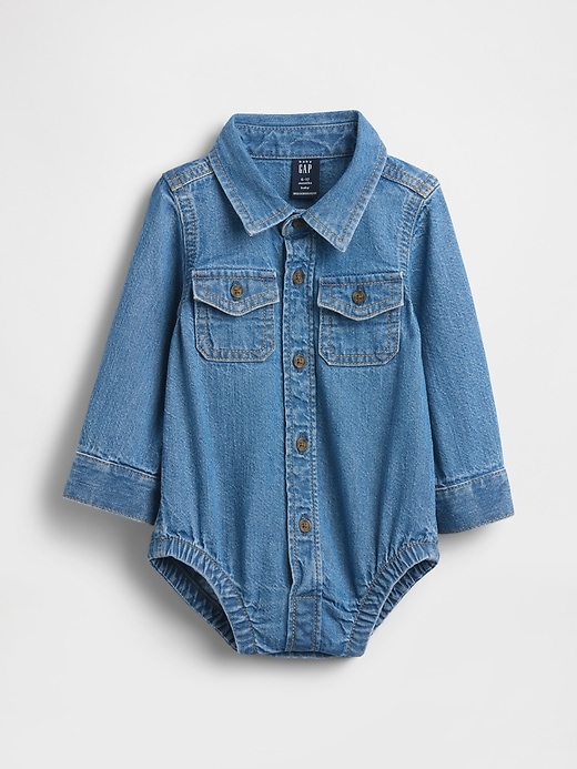 Image number 1 showing, Baby Denim Button-Down Bodysuit