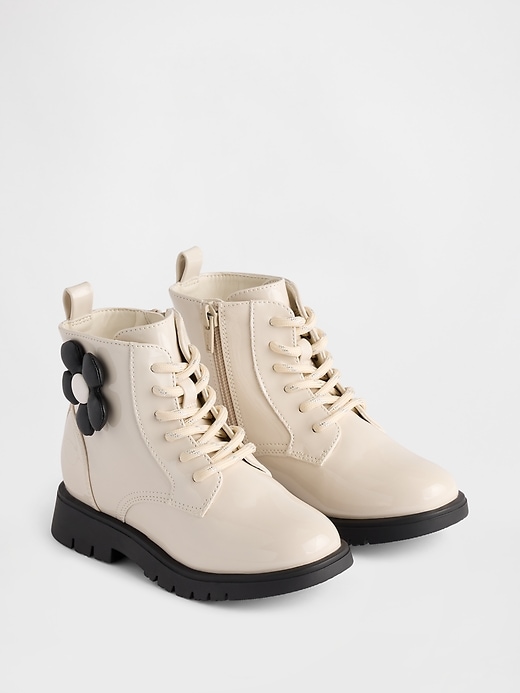 Image number 2 showing, Toddler Vegan Leather Flower Lace-Up Boots