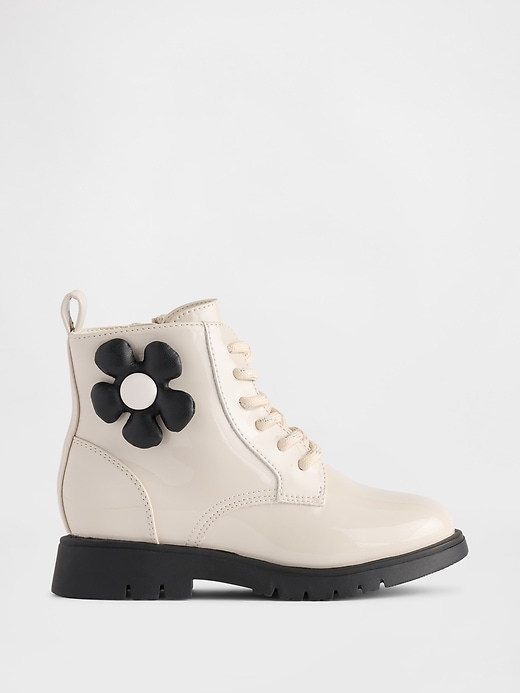 Image number 1 showing, Toddler Vegan Leather Flower Lace-Up Boots