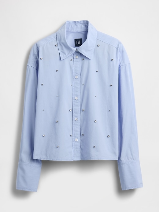 Image number 5 showing, Organic Cotton Embellished Straight-Hem Crop Shirt