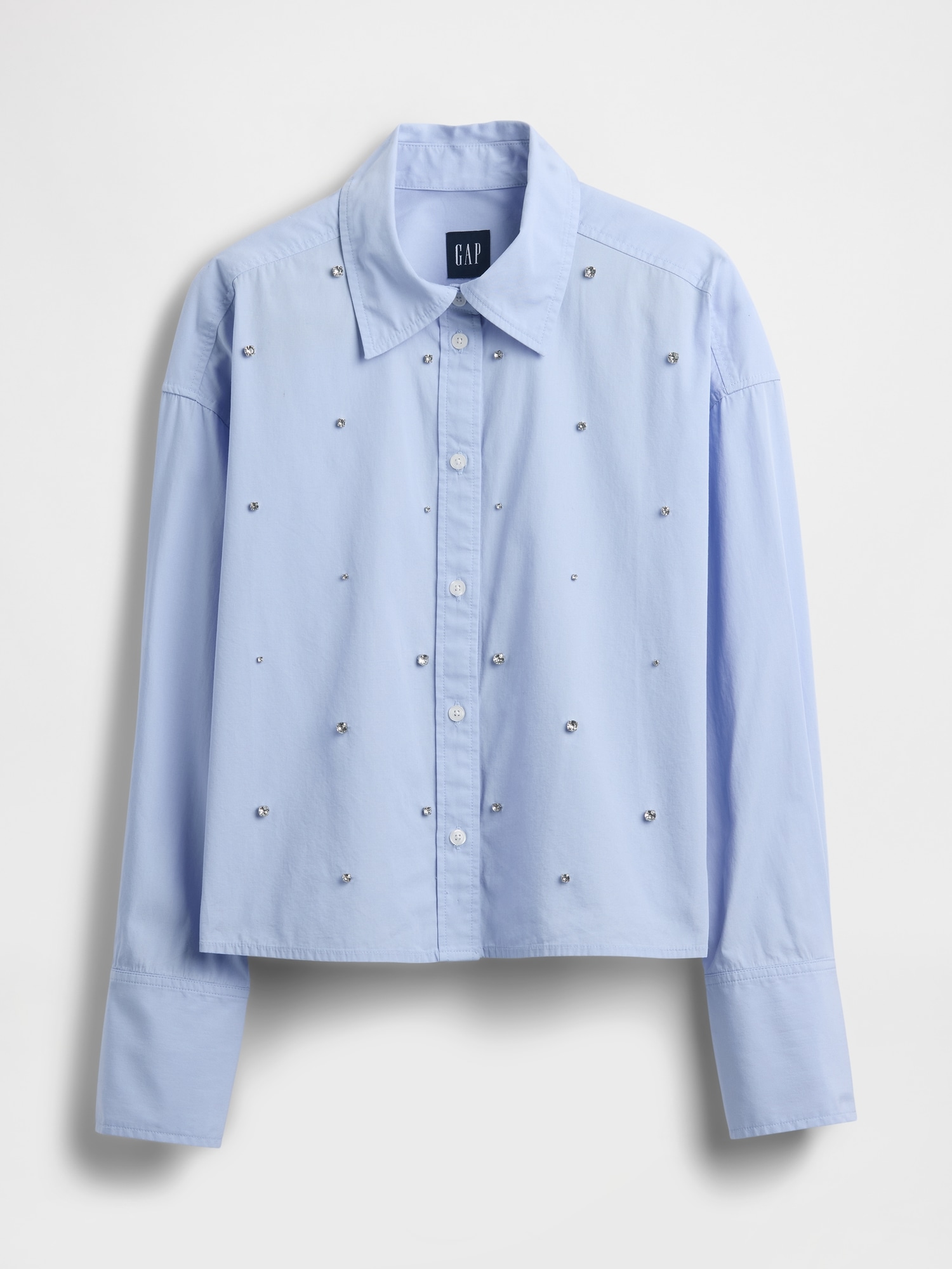 Organic Cotton Embellished Straight-Hem Crop Shirt