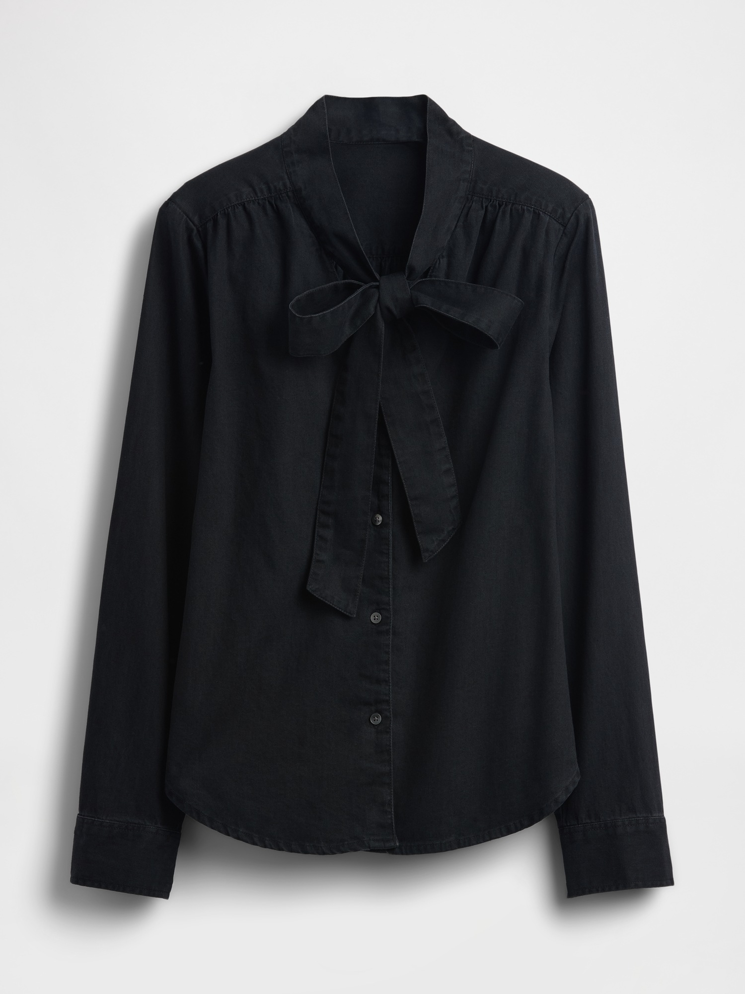 Denim Tie-Neck Shirt