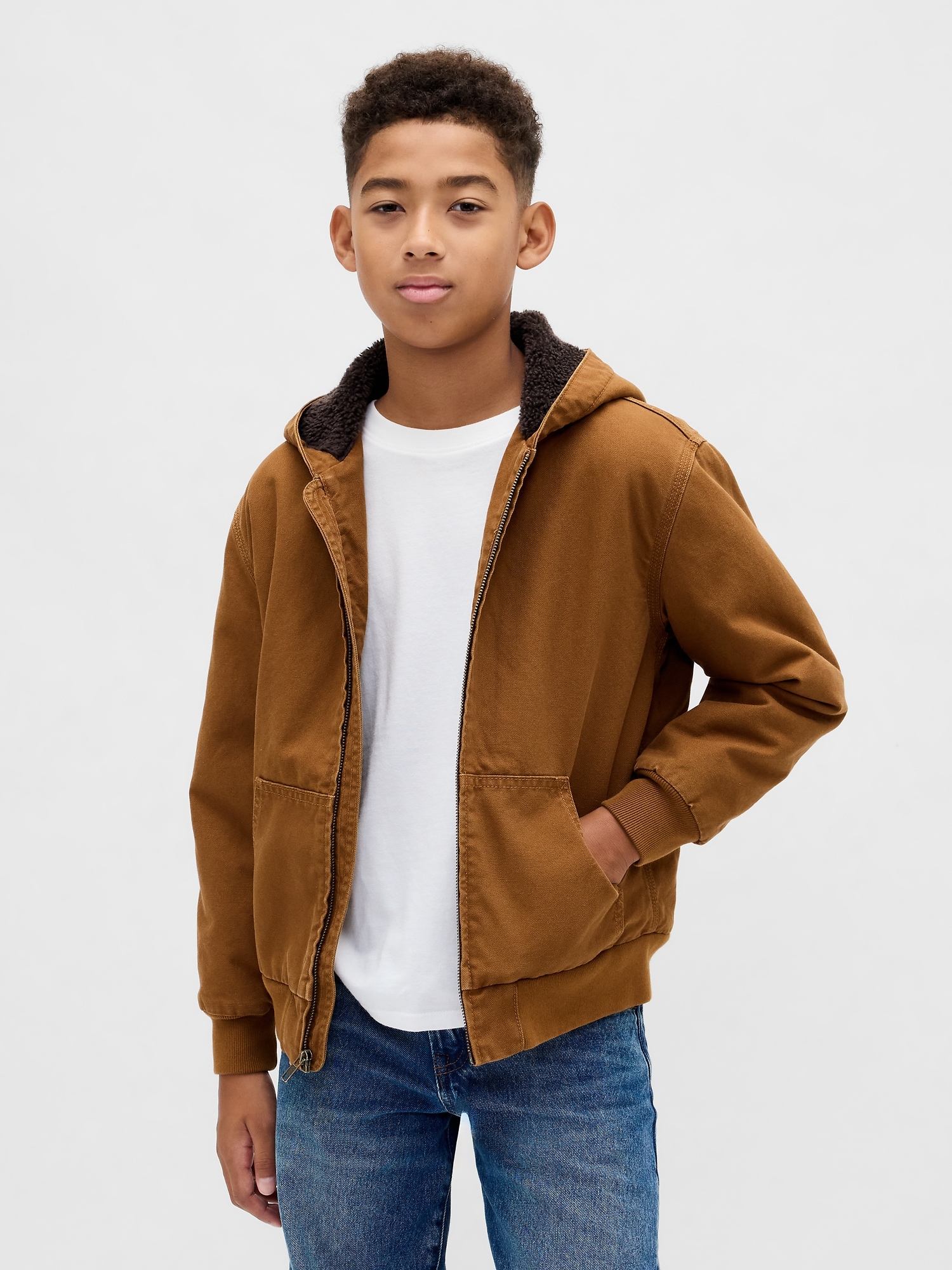 Kids Sherpa-Lined Canvas Denim Hoodie